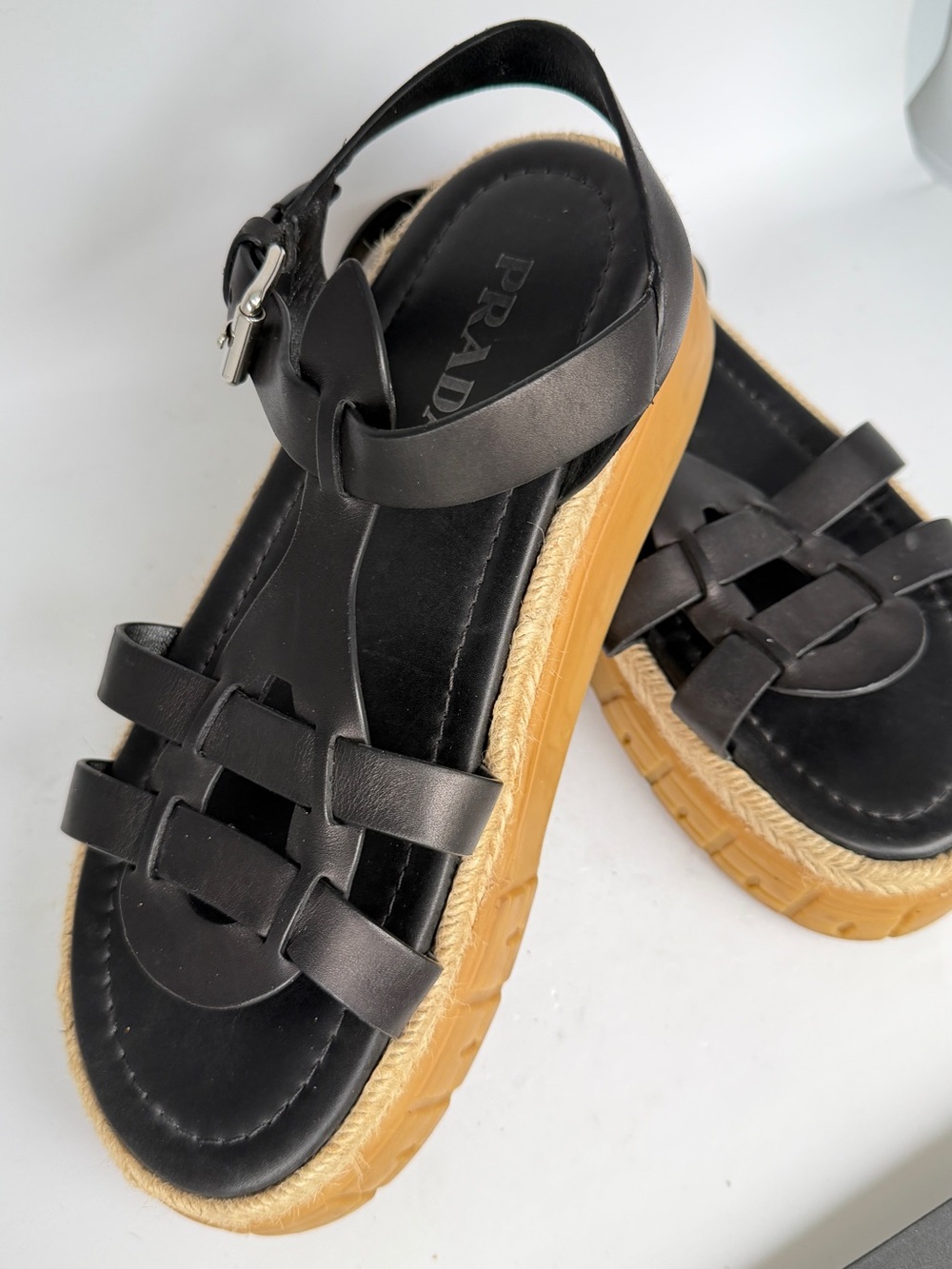 Prada Black Leather Sandals
